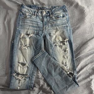 American Eagle Outfitters Women's Light Blue Ripped Skinny Jeans